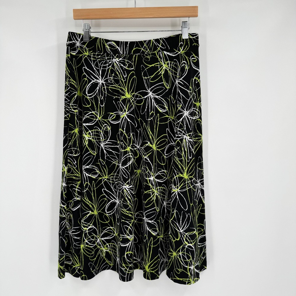 Laura Ashley‎ Y2K Green/White Neon Abstract Floral Flowy Midi Skirt Women's Sz M